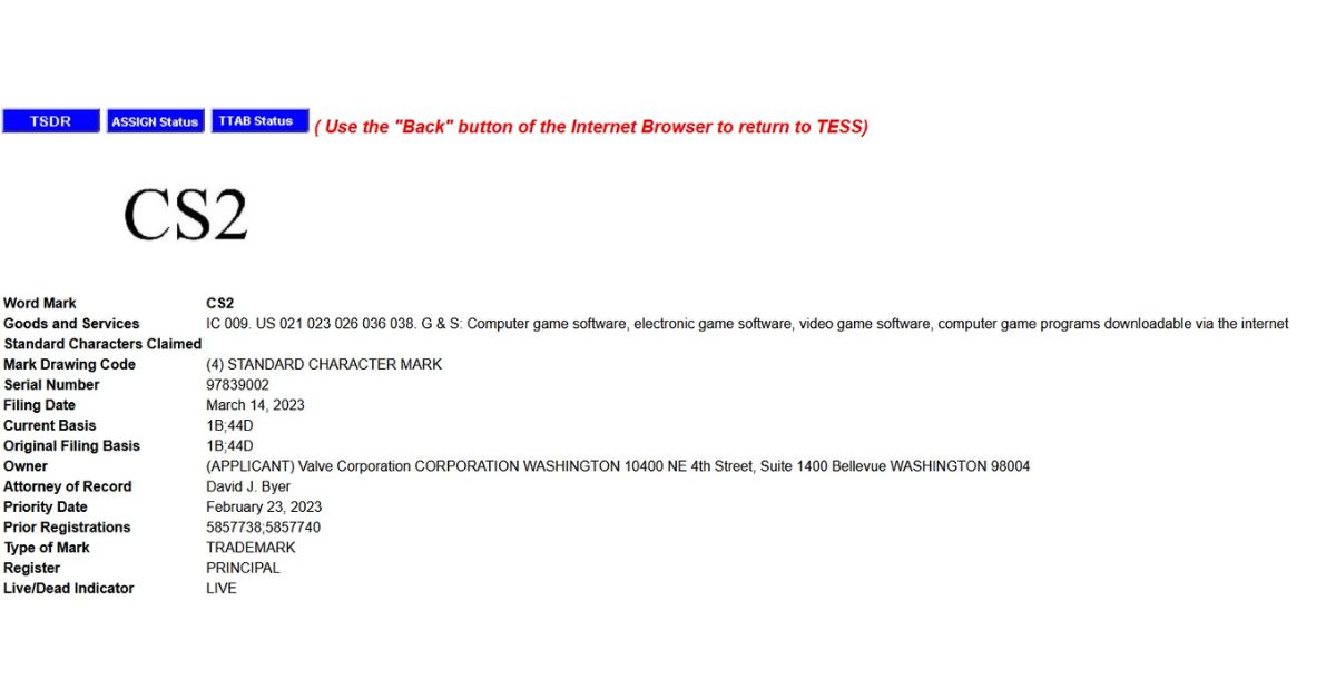 Valve Files New CS2 Trademarks