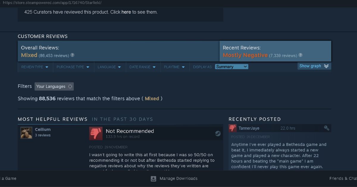 Starfield Steam Reviews