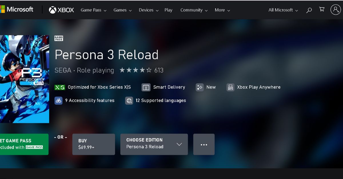 Is Persona 3 Reload On Xbox Game Pass?