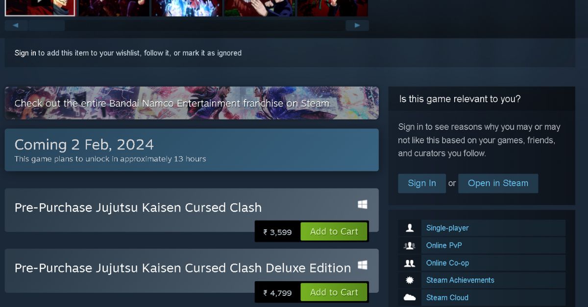 Jujutsu Kaisen Cursed Clash STEAM