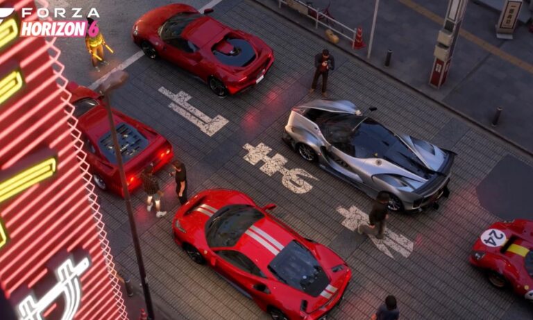 Forza Horizon 6 in-game screenshot showing a car on a Japanese road