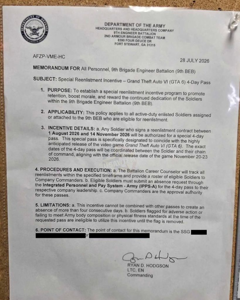 GTA 6 reenlistment incentive