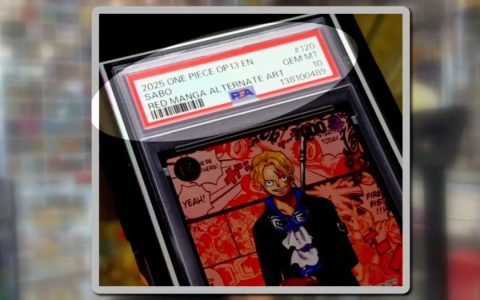 PSA 10 graded Sabo Red Manga Alternate Art One Piece card inside protective acrylic slab with certification number