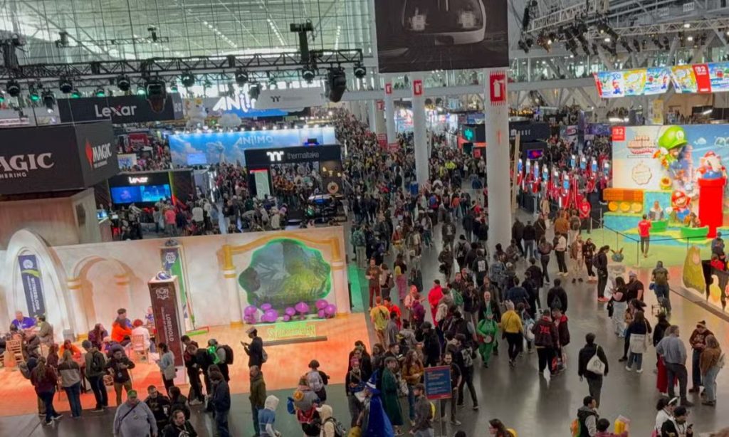 Crowds of gamers on the expo floor at a PAX tabletop and gaming convention