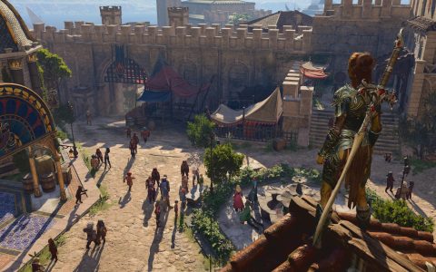 A city square in Baldur's Gate 3, from the game's Steam store page