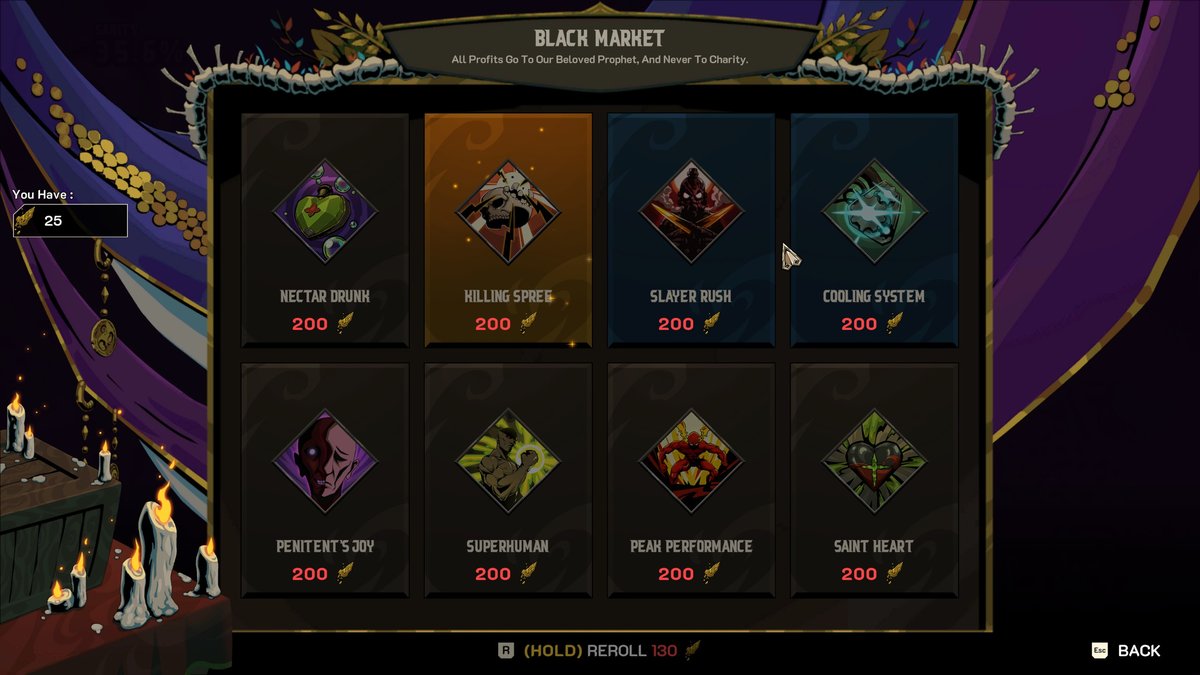 Black Market trade screen with eight Blessings at 200 each