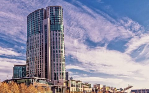 Crown Towers hotel tower beside the Yarra River in Melbourne
