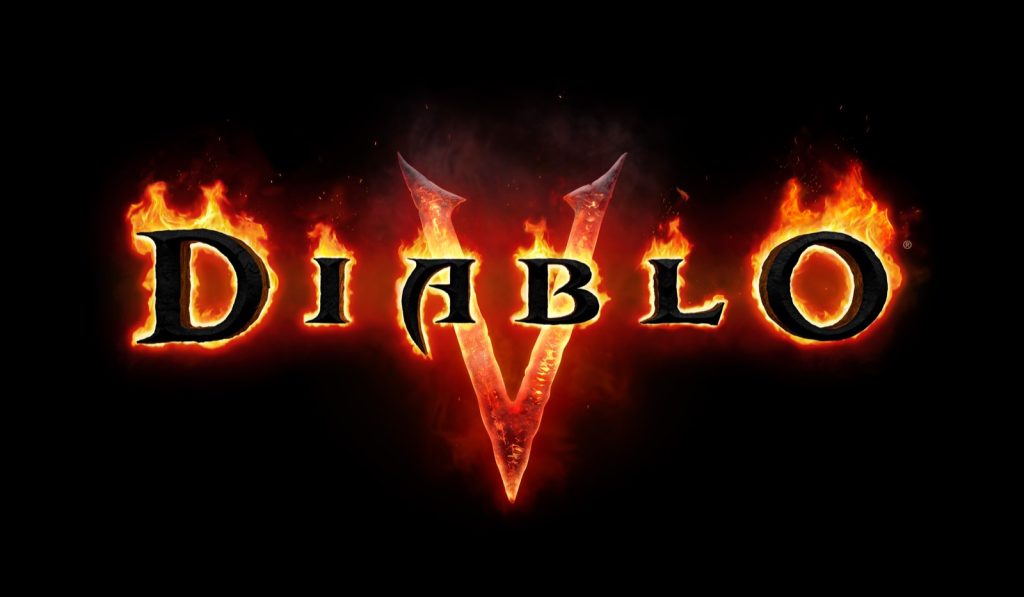 The Diablo V logo in fiery red letters on a black background