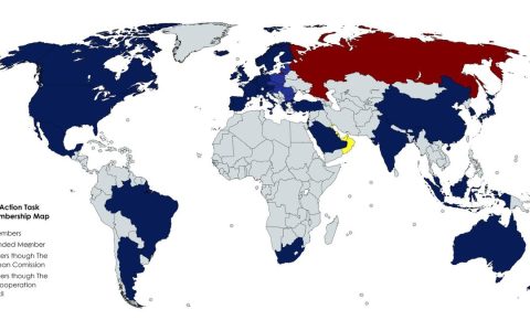 World map showing Financial Action Task Force member countries