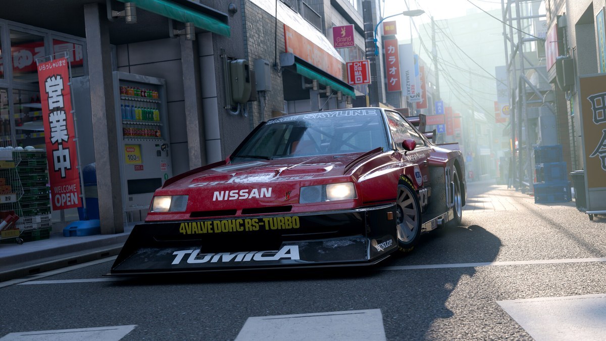 A classic Nissan Skyline race car on a Japanese side street in Forza Horizon 6