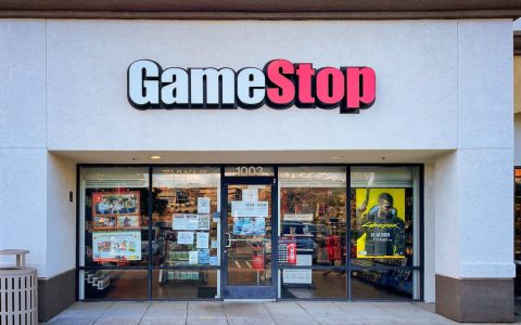 Exterior of a GameStop store in a California shopping center