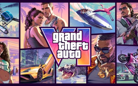 Grand Theft Auto VI key art showing Jason and Lucia and scenes from Vice City