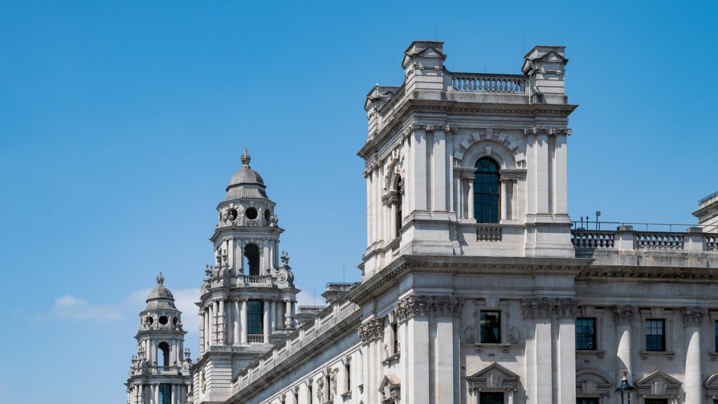 The HM Treasury building on Whitehall in London