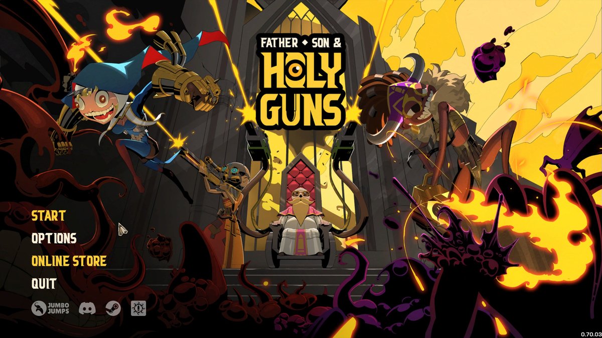 Father, Son and Holy Guns main menu showing build 0.70.03