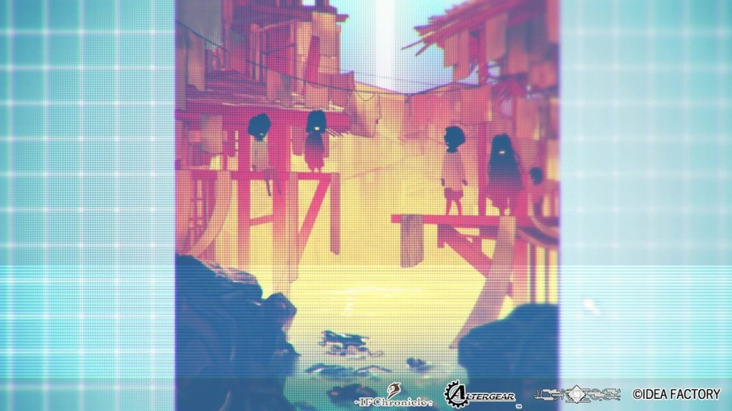 An abstract cognitive painting from ICONOLOGY showing silhouetted figures on wooden walkways