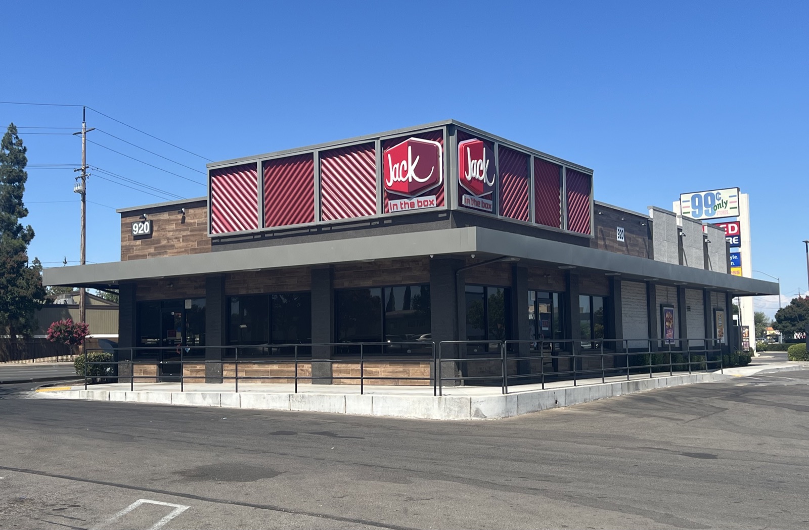 A Jack in the Box fast-food restaurant building with its red logo