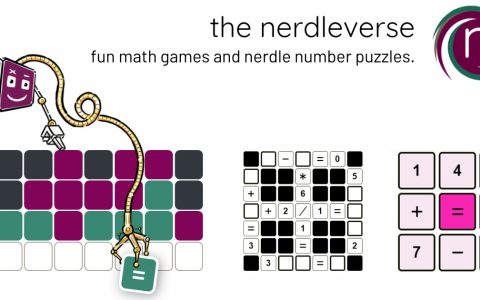 Nerdle promotional banner showing a Nerdle grid of colored tiles and other number puzzles under the title "the nerdleverse"