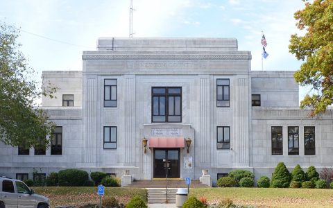 The Newton County Courthouse on the square in Neosho, Missouri