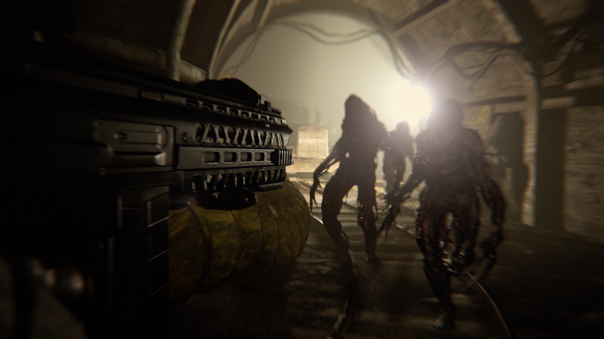 Molded creatures in a salt mine tunnel in Resident Evil 7's Not a Hero