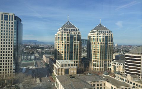 The twin towers of the Ronald V. Dellums Federal Building in Oakland, California