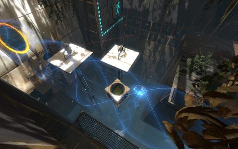 A Portal 2 test chamber with an orange portal
