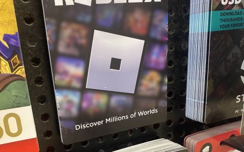 Roblox gift cards hanging on a store rack