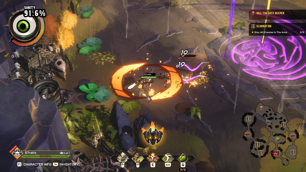 Sister Kamara swinging her flame-saw during an Elimination objective
