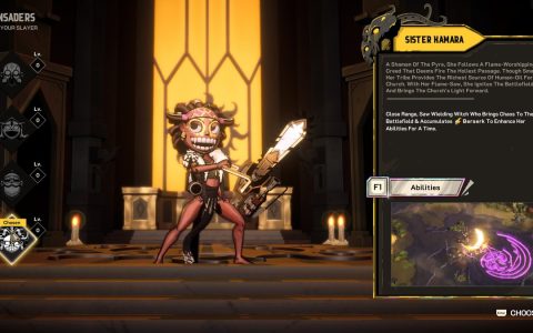 Sister Kamara on the Father, Son and Holy Guns character select screen