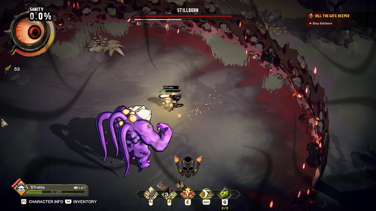 Sister Kamara fighting the Stillborn boss inside a ring of thorns