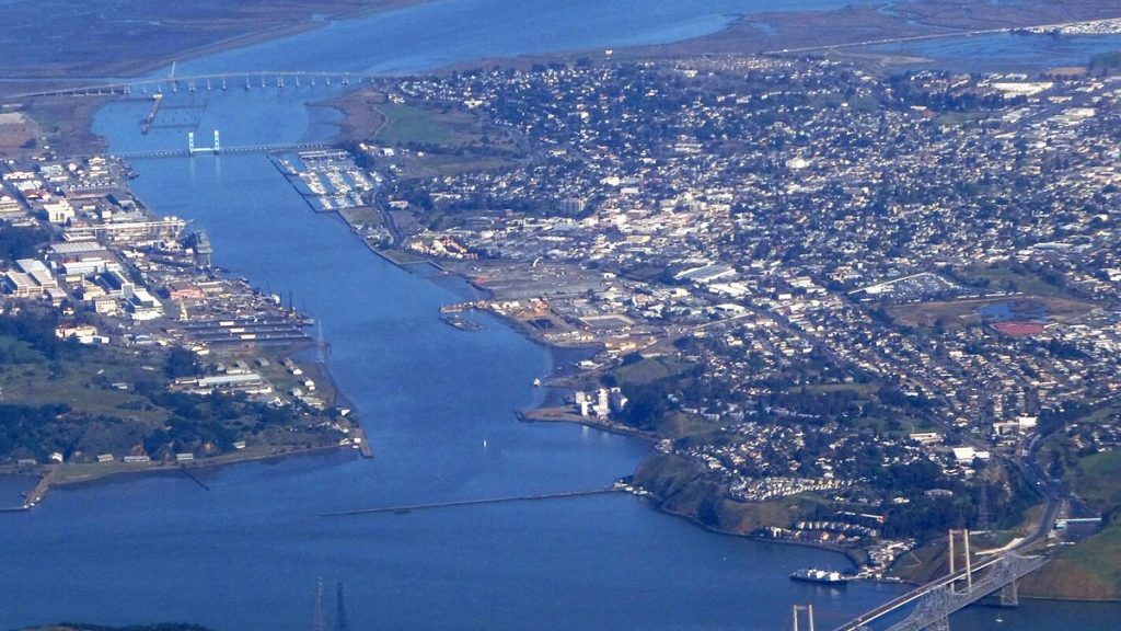 Aerial view of Mare Island and the city of Vallejo, California