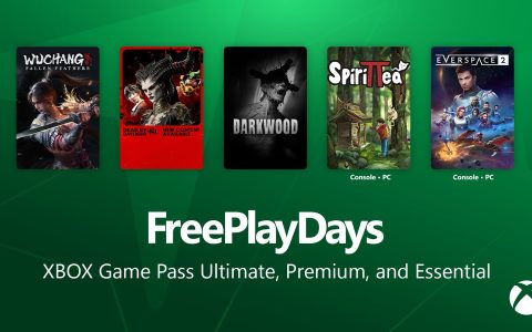 Xbox Free Play Days banner showing WUCHANG: Fallen Feathers, Dead by Daylight, Darkwood, Spirittea and EVERSPACE 2